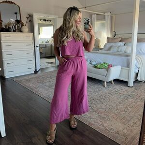 Pink Sleeveless Top and Pants Set